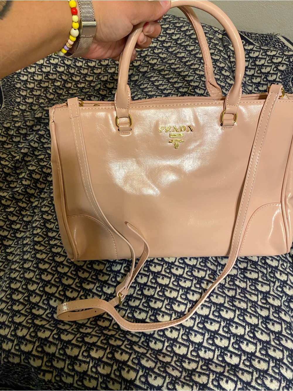 Prada Inspired Pink Patent Leather Tote Bag
